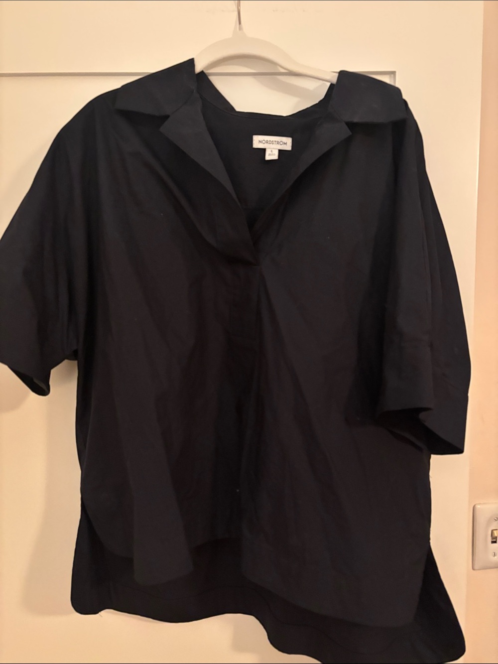Nordstrom Black Short-Sleeve Collared Popover Top